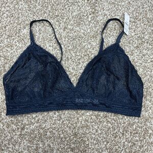 Sheer Lace Triangle Bralette - Black